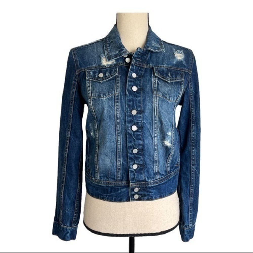 Blank NYC Blue Denim Distressed Crop Jean Jacket Size XS - Picture 3 of 9